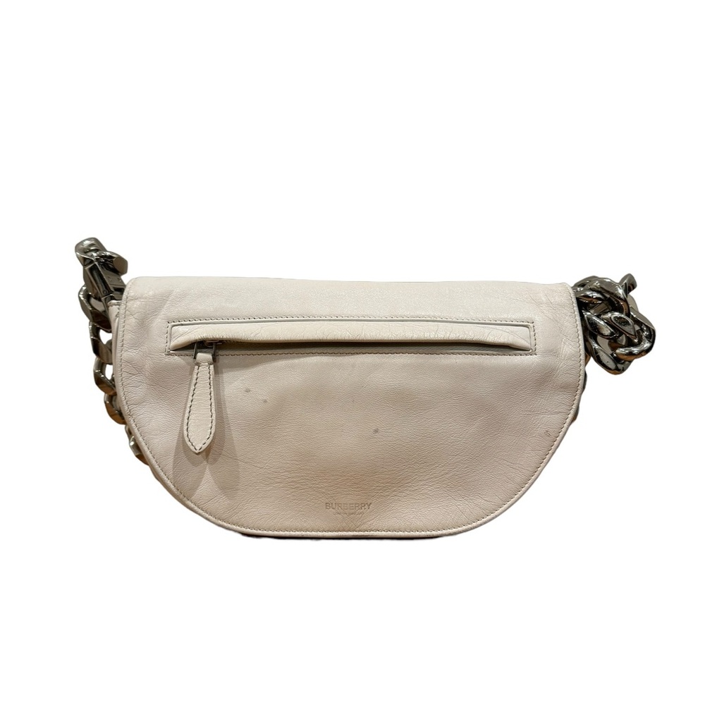Burberry London Womans White Olympia Chain Lambskin Leather Bag